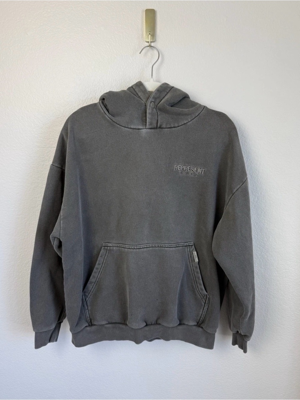 REPRESENT Owners Club Hoodie Pullover Sweatshirt Gray Faded Oversized Streetwear
